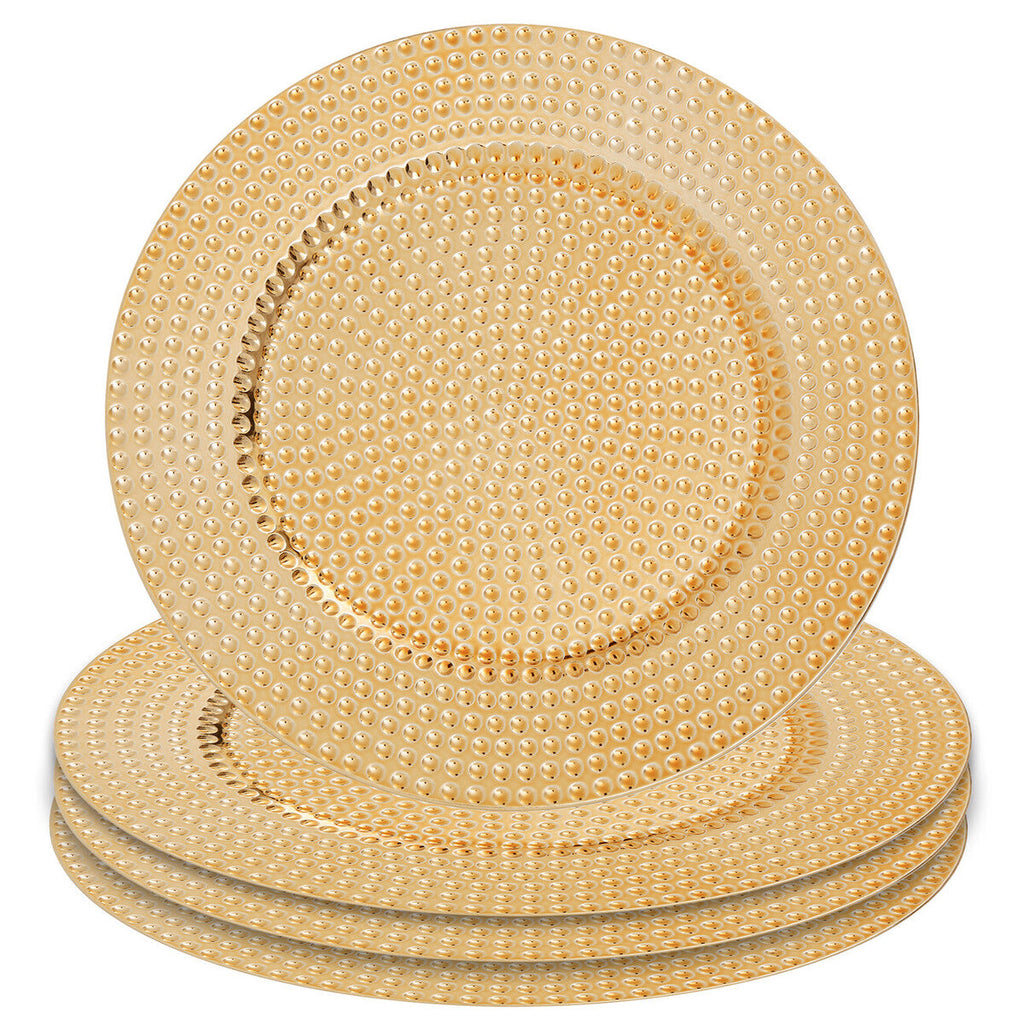 Orsina Gold Hammered Charger Plates – 33cm Round Table Decor, Set of 4
