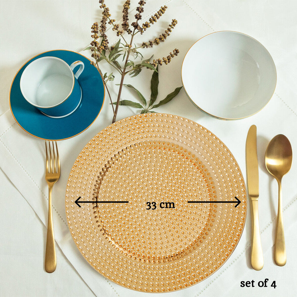 Orsina Gold Hammered Charger Plates – 33cm Round Table Decor, Set of 4