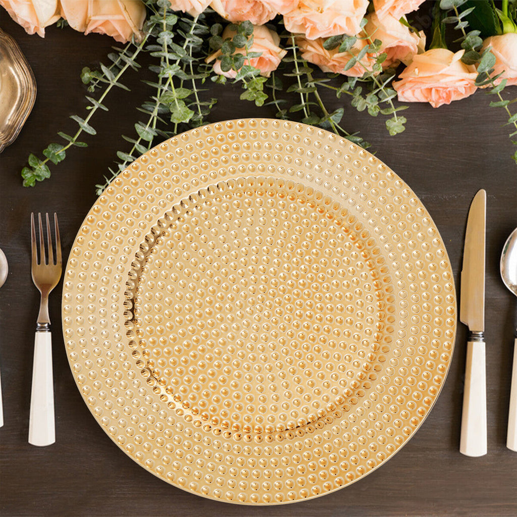 Orsina Gold Hammered Charger Plates – 33cm Round Table Decor, Set of 4