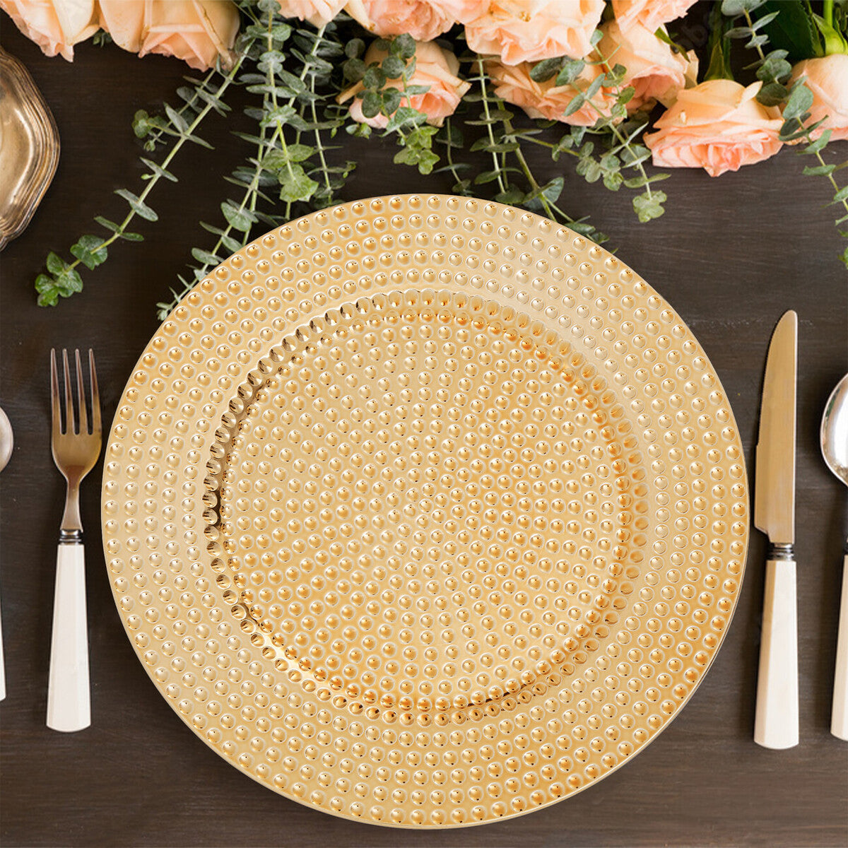 Orsina Gold Hammered Charger Plates – 33cm Round Table Decor, Set of 4