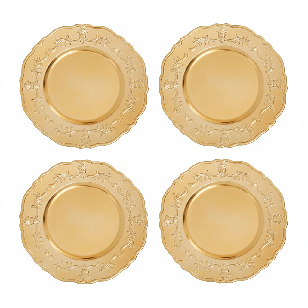 Orsina Gold Baroque Charger Plates – 33cm Luxury Table Decor, Set of 4