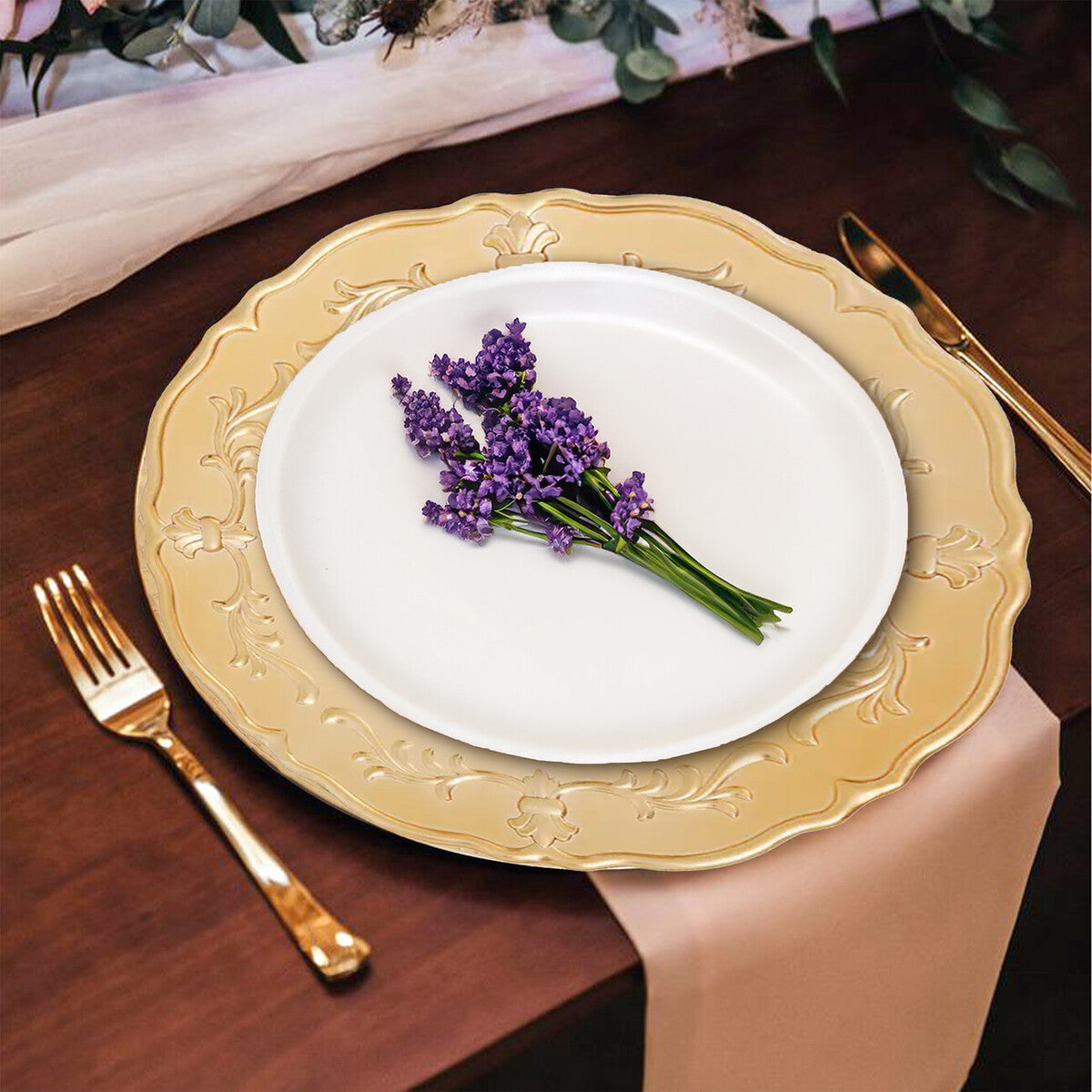 Orsina Gold Baroque Charger Plates – 33cm Luxury Table Decor, Set of 4
