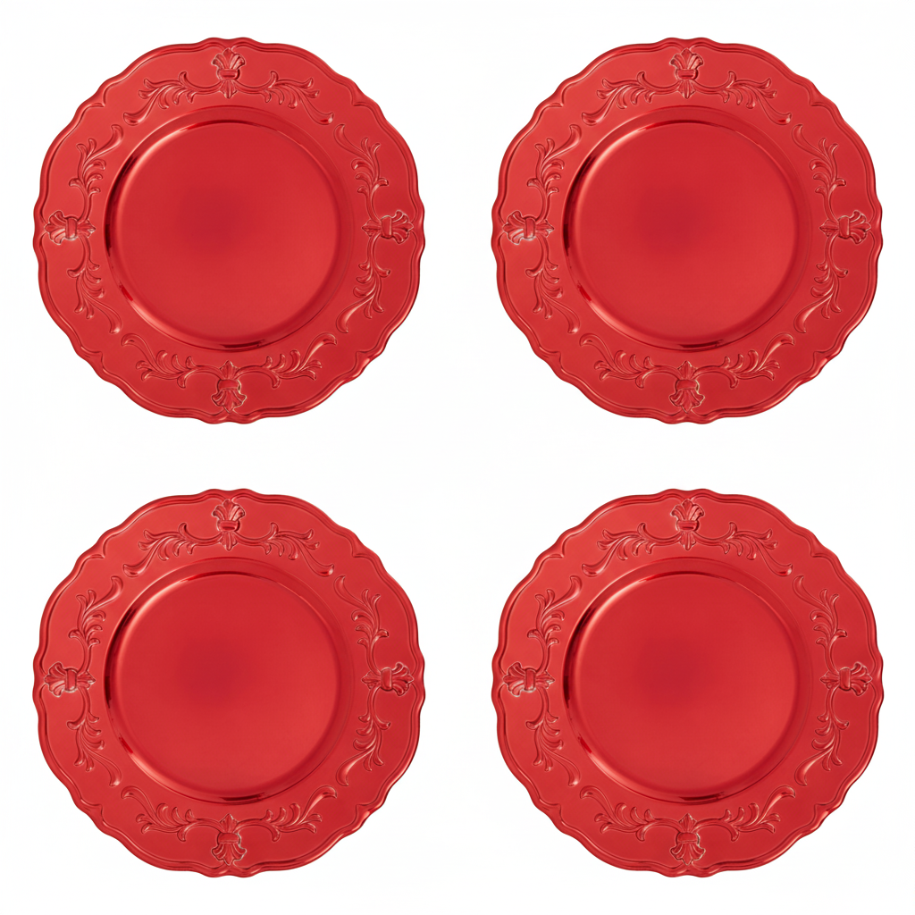 Orsina Baroque Charger Plates – Set of 4 Red 33cm Luxury Table Decor