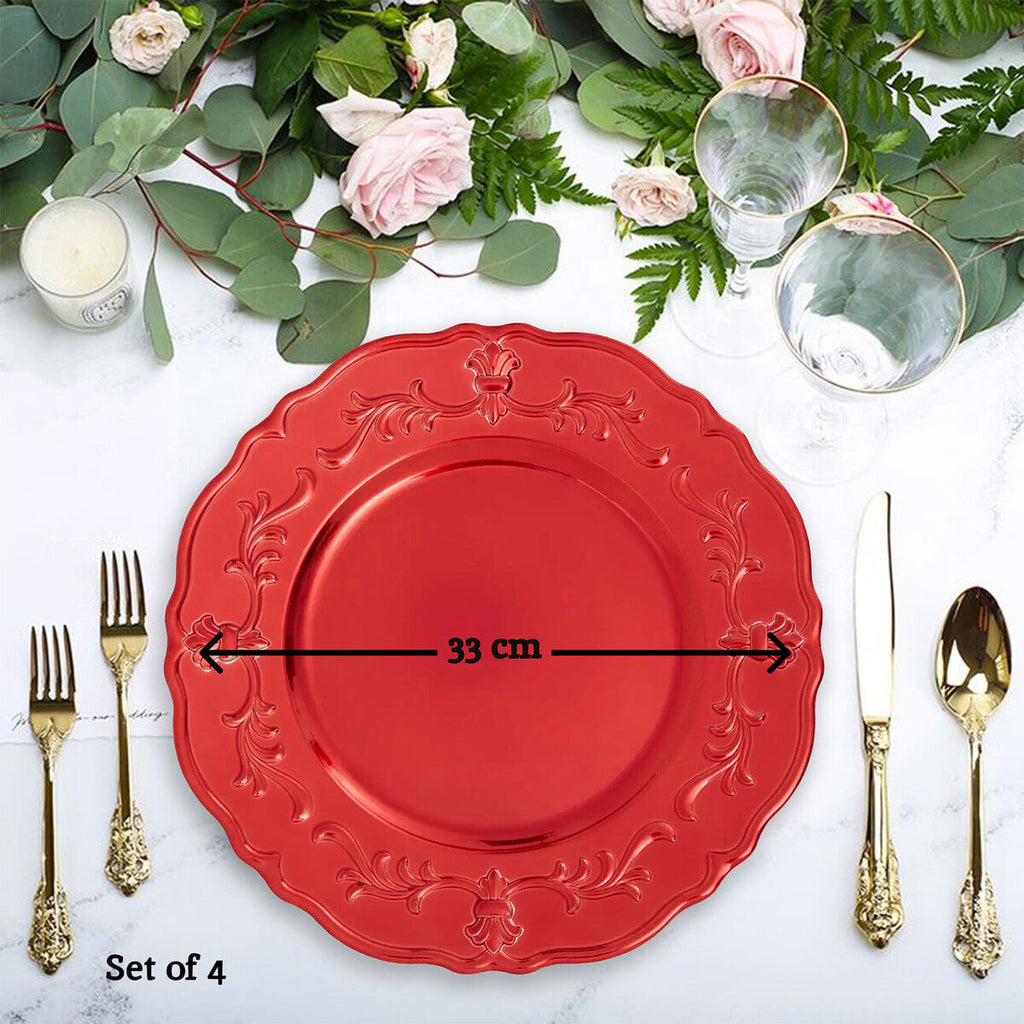 Orsina Baroque Charger Plates – Set of 4 Red 33cm Luxury Table Decor