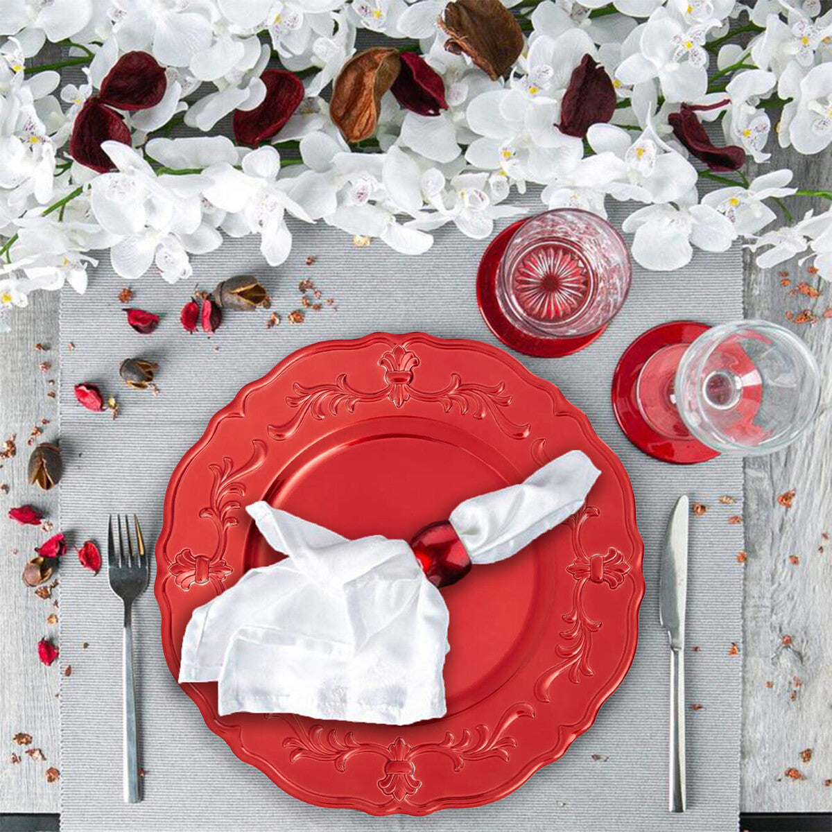 Orsina Baroque Charger Plates – Set of 4 Red 33cm Luxury Table Decor