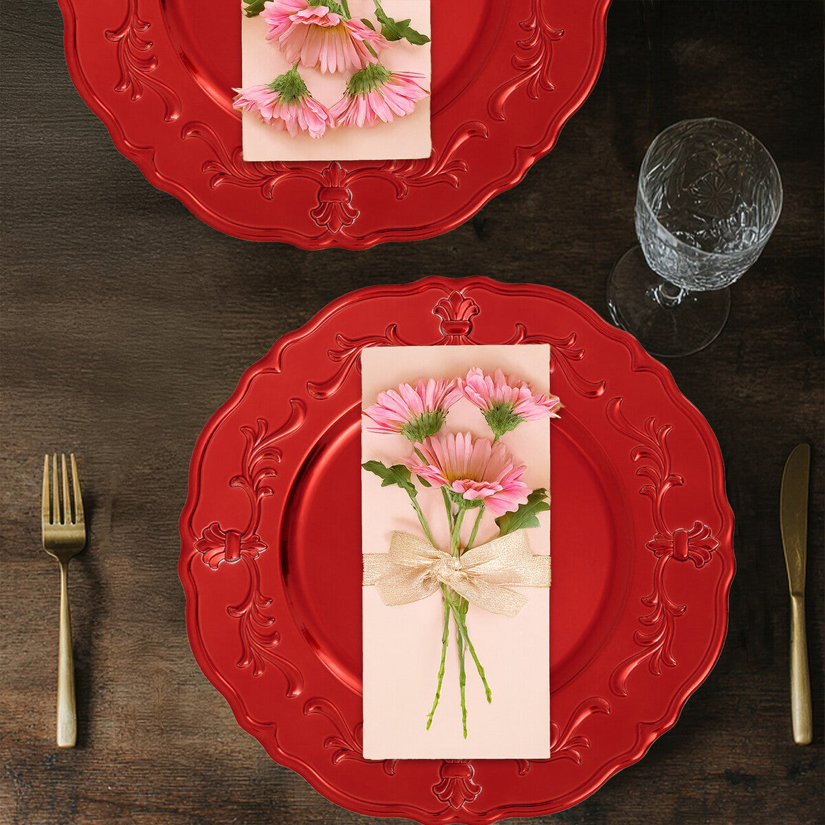 Orsina Baroque Charger Plates – Set of 4 Red 33cm Luxury Table Decor