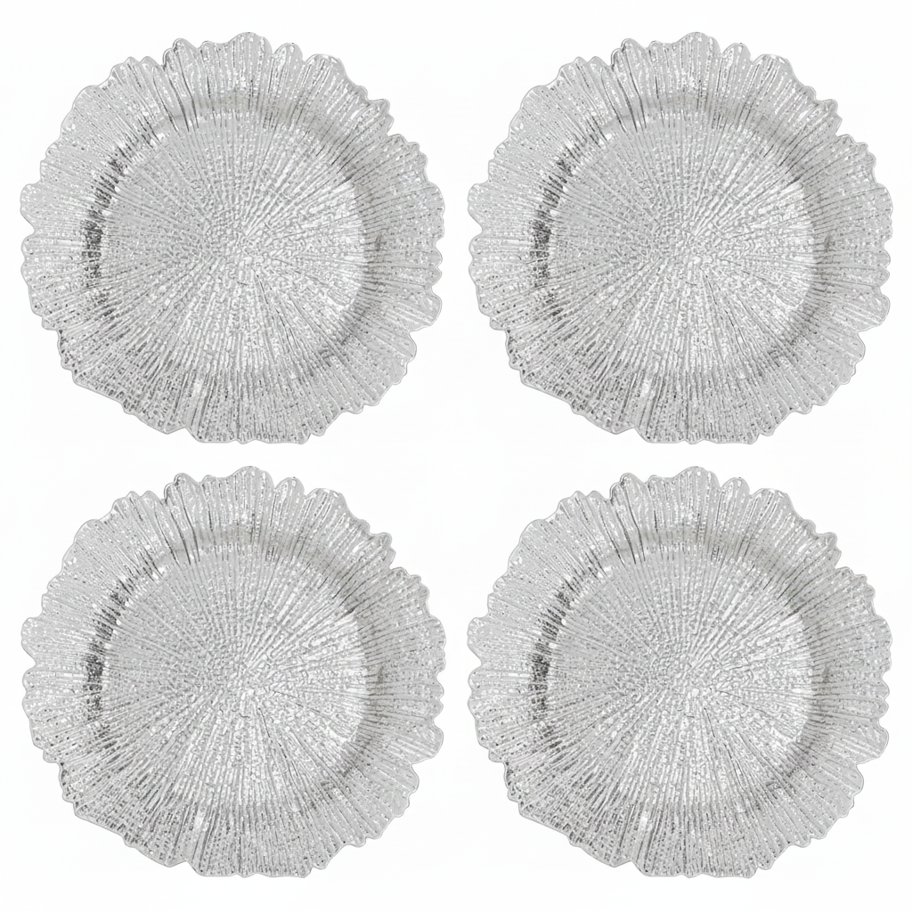 Orsina Silver Reef Charger Plates – 33cm Textured Dining Set of 4