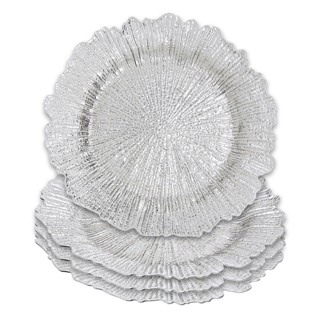 Orsina Silver Reef Charger Plates – 33cm Textured Dining Set of 4