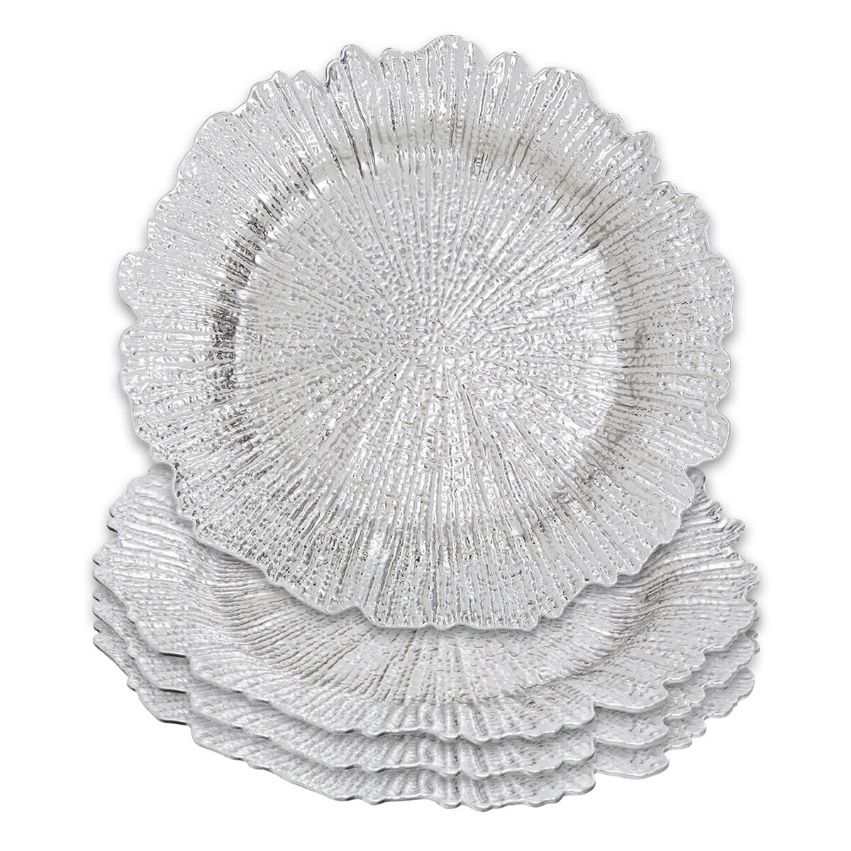Orsina Silver Reef Charger Plates – 33cm Textured Dining Set of 4