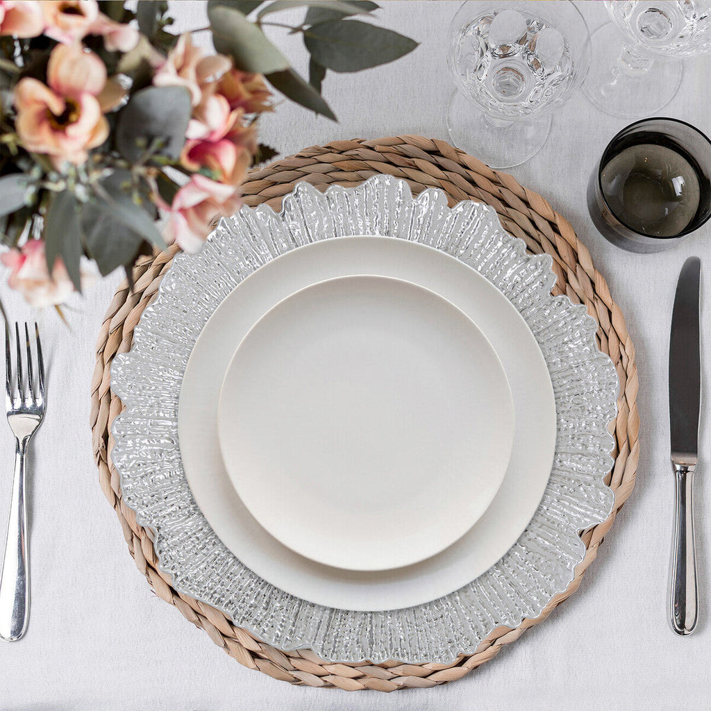 Orsina Silver Reef Charger Plates – 33cm Textured Dining Set of 4