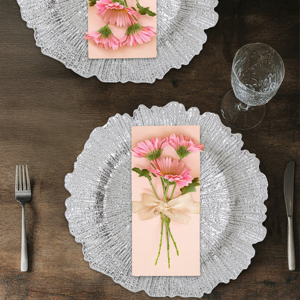Orsina Silver Reef Charger Plates – 33cm Textured Dining Set of 4