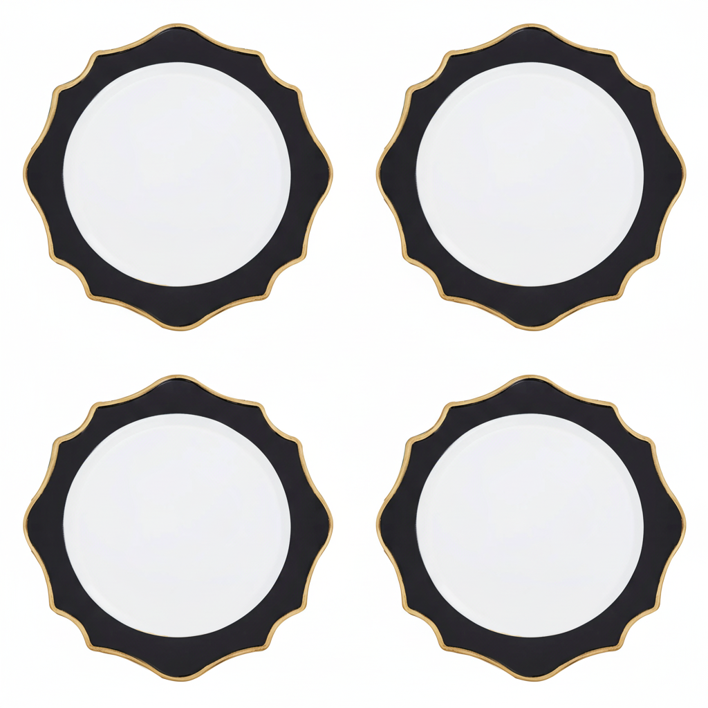 Orsina White and Black Round Charger Plates – 33cm Modern Set of 4
