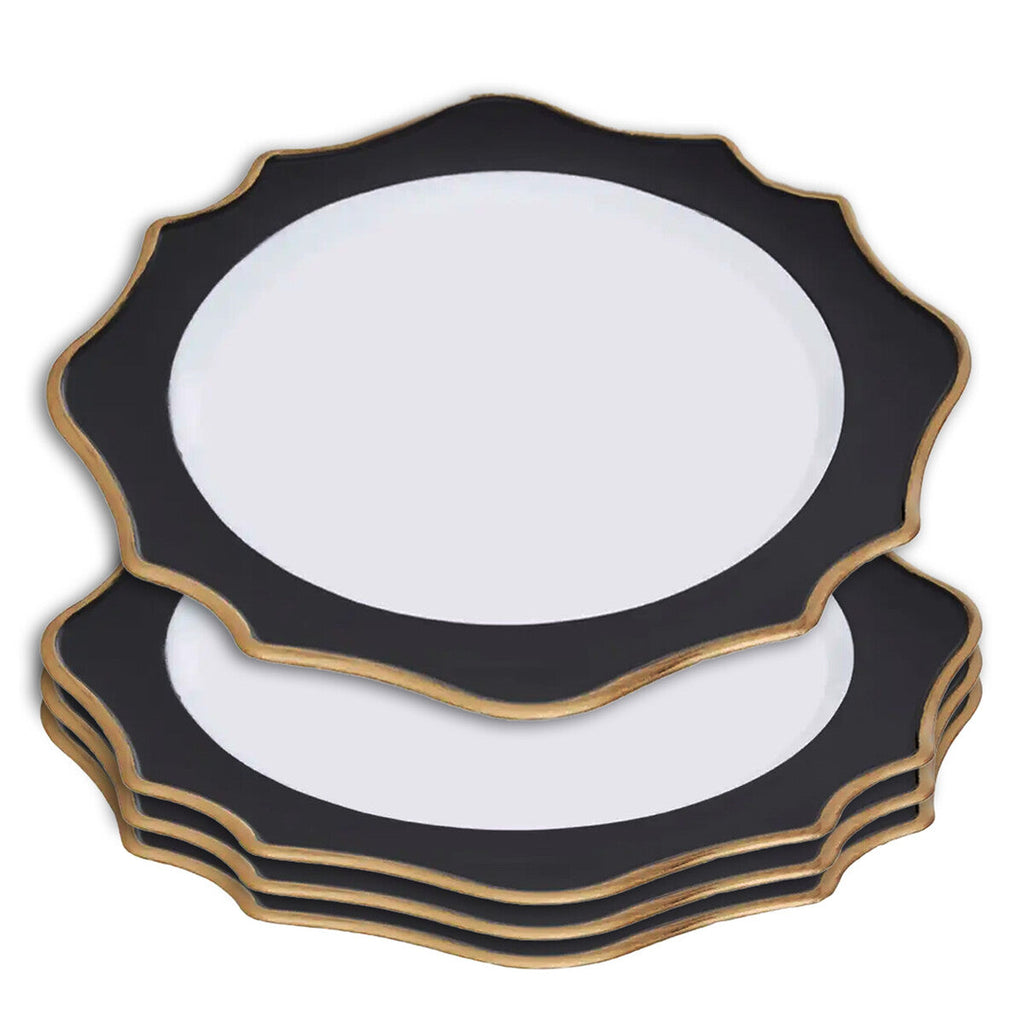 Orsina White and Black Round Charger Plates – 33cm Modern Set of 4