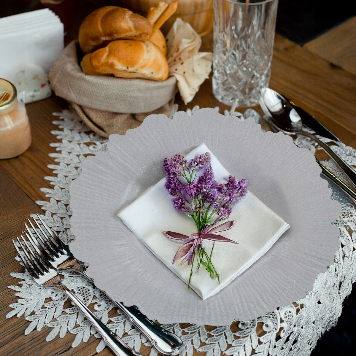 Orsina White Reef Charger Plates – Set of 4 Textured 33cm Table Decor