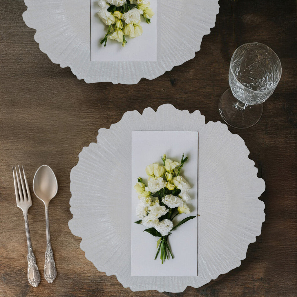 Orsina White Reef Charger Plates – Set of 4 Textured 33cm Table Decor