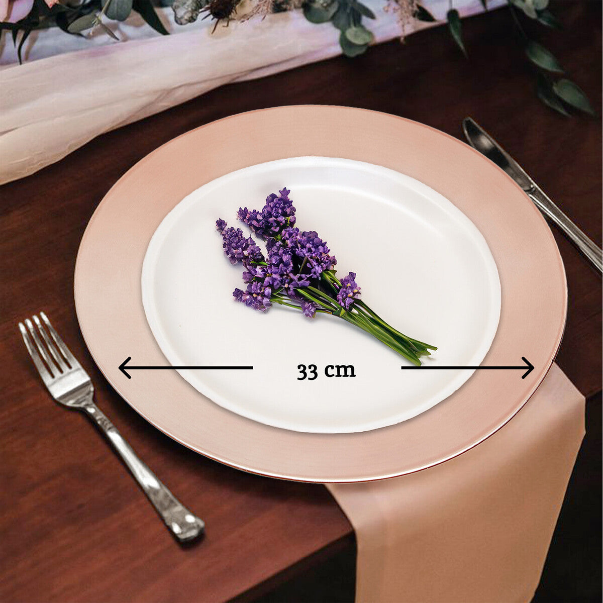 Orsina Rose Gold Charger Plates – 33cm Flat Style Table Decor, Set of 4