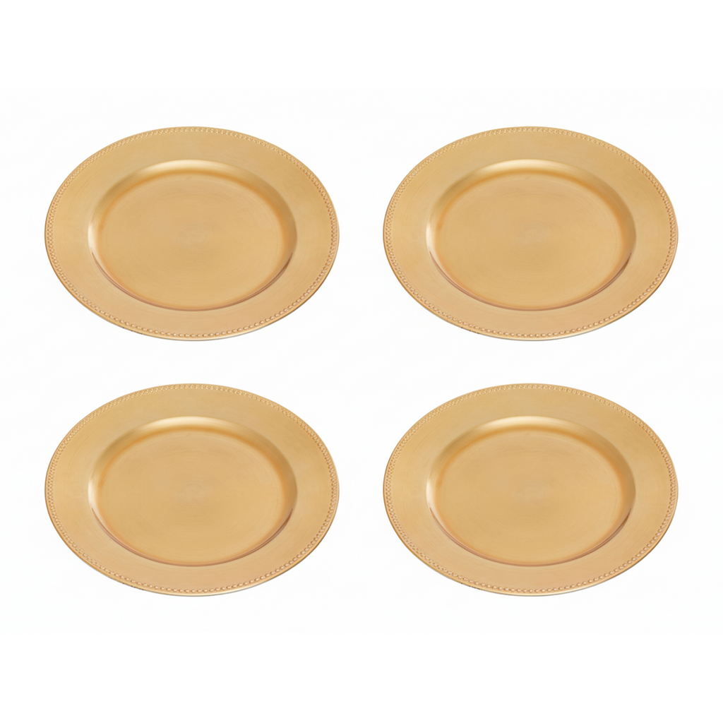 Orsina Gold Dotted Charger Plates – 33cm Round Table Decor, Set of 4