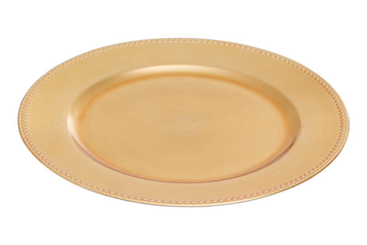 Orsina Gold Dotted Charger Plates – 33cm Round Table Decor, Set of 4