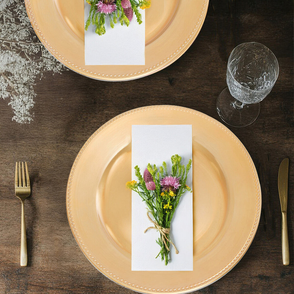 Orsina Gold Dotted Charger Plates – 33cm Round Table Decor, Set of 4
