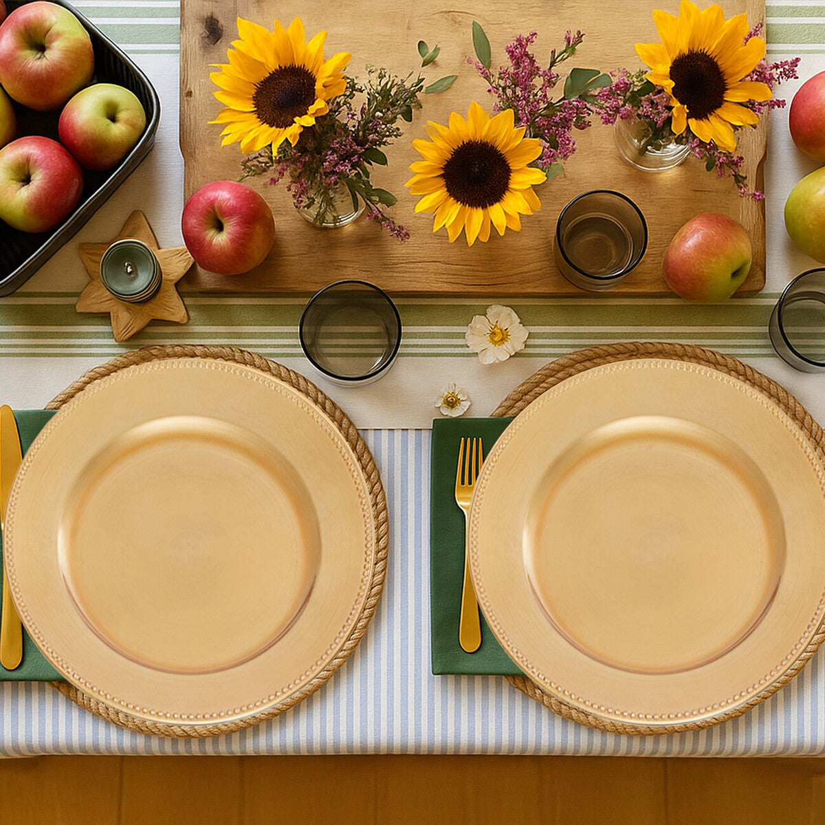 Orsina Gold Dotted Charger Plates – 33cm Round Table Decor, Set of 4