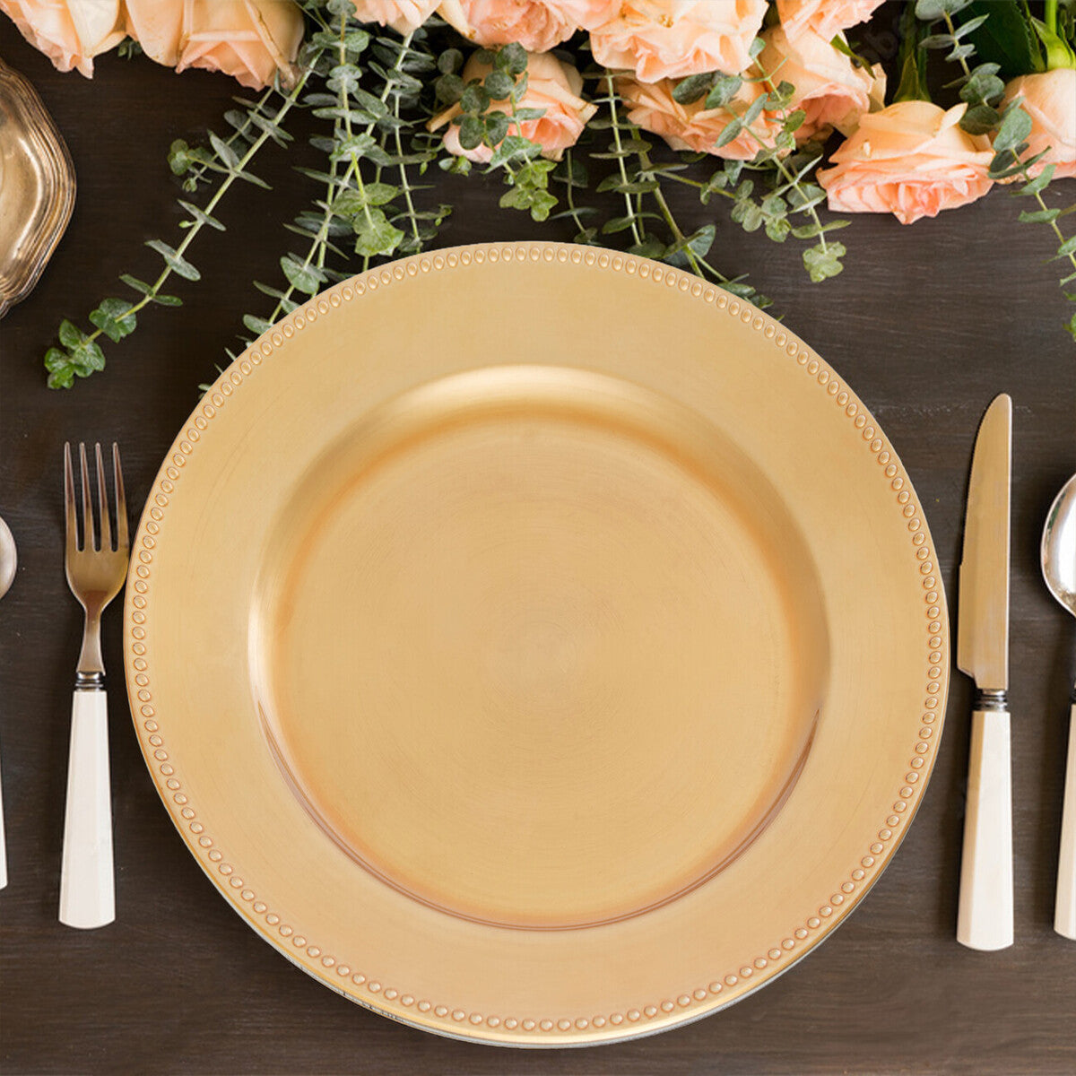 Orsina Gold Dotted Charger Plates – 33cm Round Table Decor, Set of 4