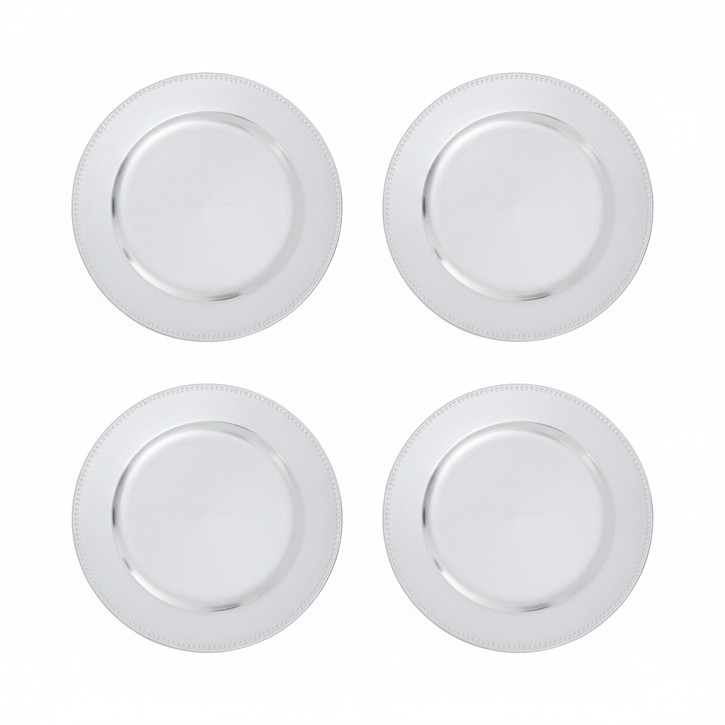 Orsina Silver Dotted Charger Plates – 33cm Modern Dining Set of 4