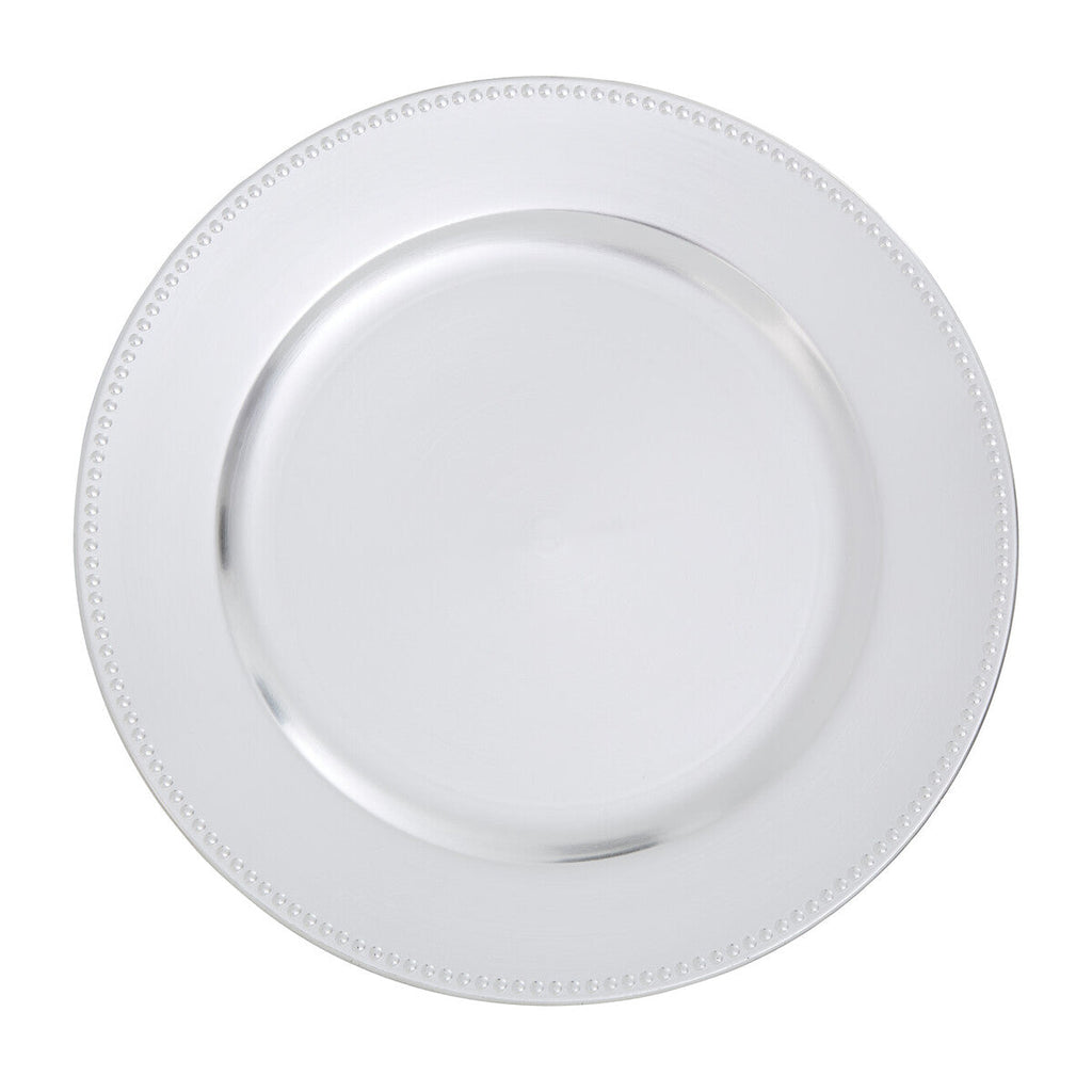 Orsina Silver Dotted Charger Plates – 33cm Modern Dining Set of 4