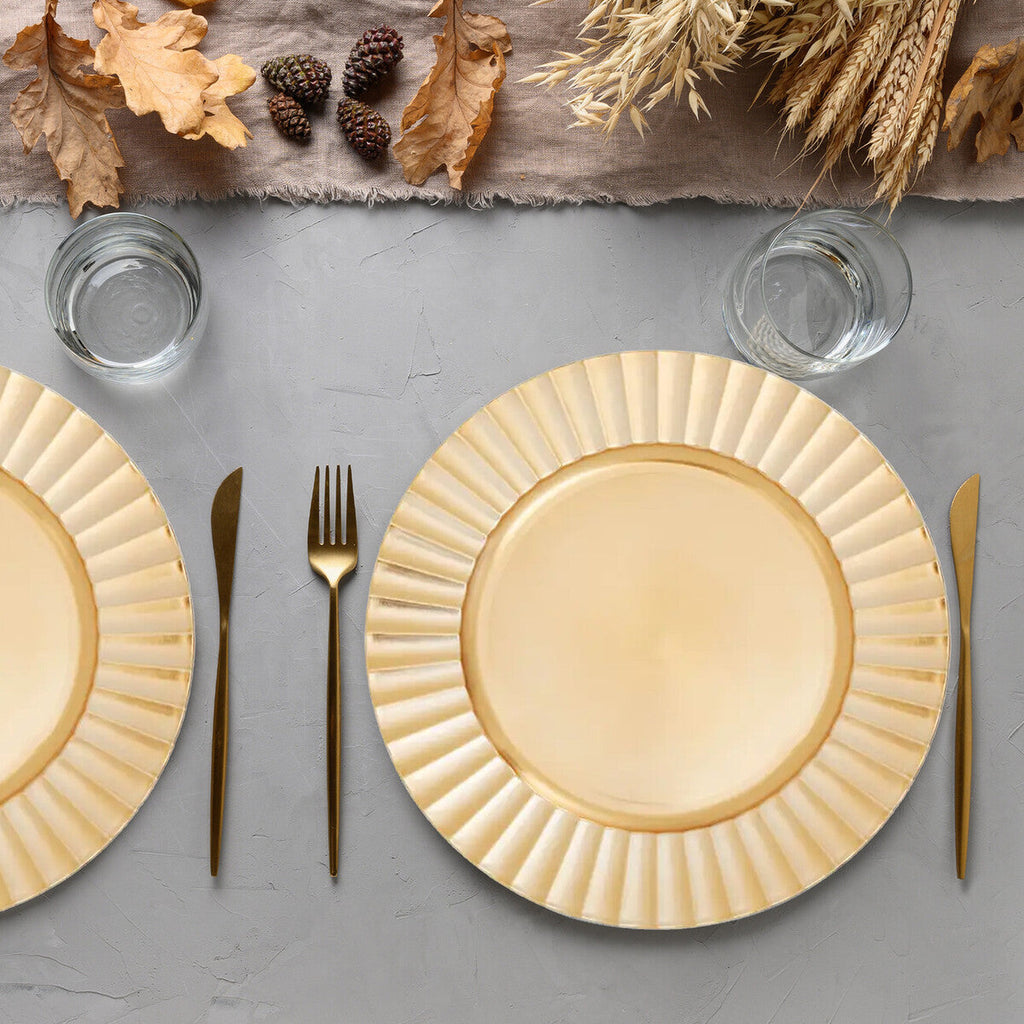 Orsina Gold Wave Rim Charger Plates – 33cm Modern Table Decor, Set of 4