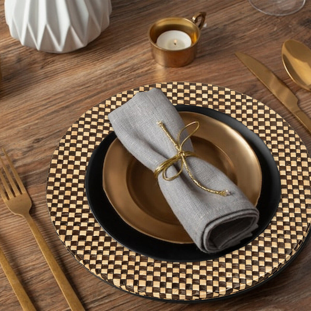 Orsina Pandanus Woven Charger Plates – Black and Natural, 33cm (Set of 4)