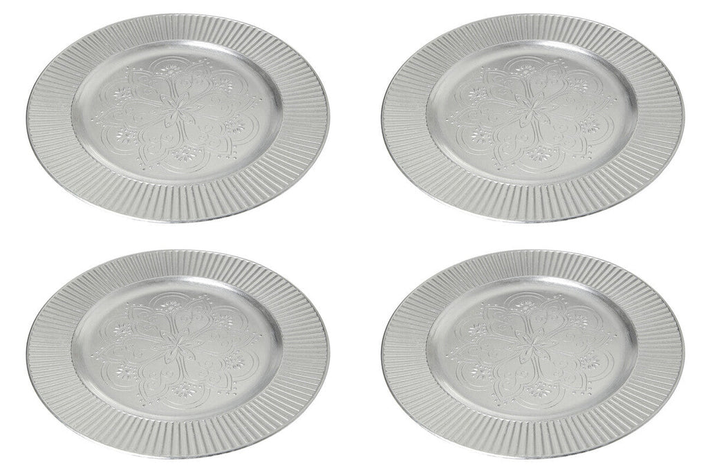 Orsina Redbud Silver Charger Plates – 33cm Decorative Set of 4