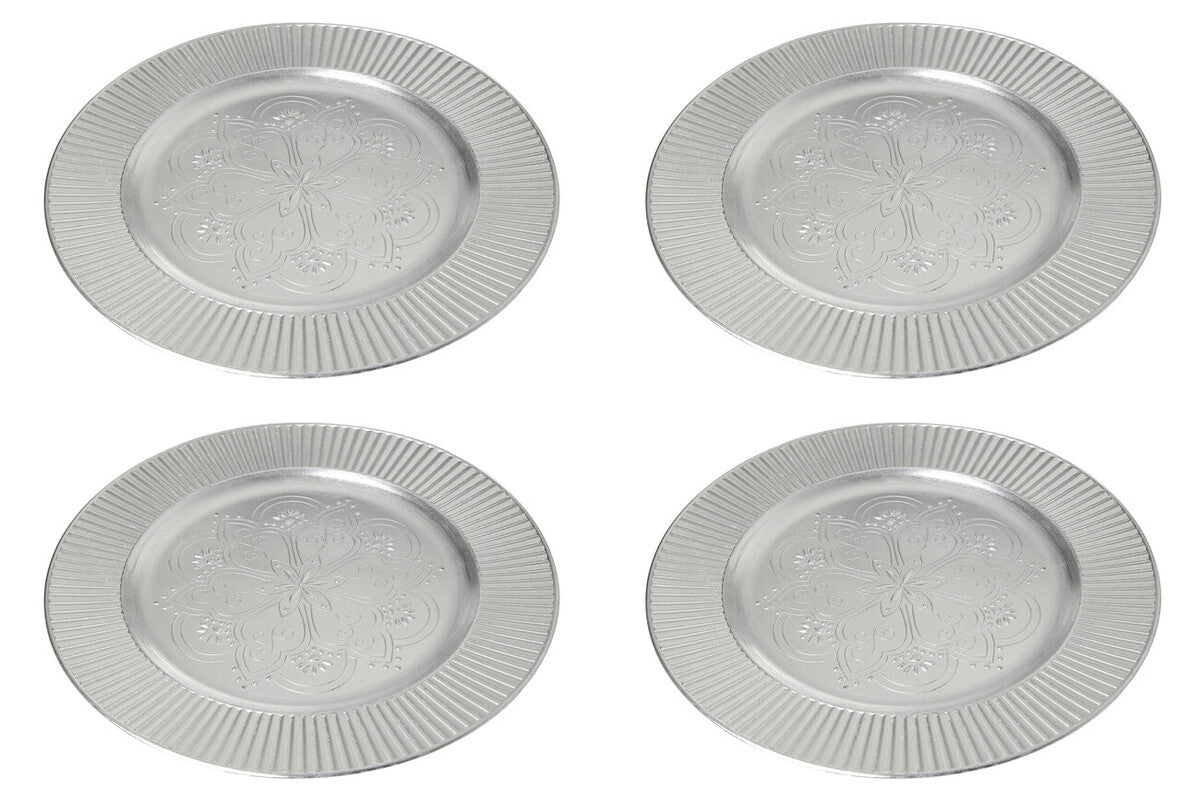 Orsina Redbud Silver Charger Plates – 33cm Decorative Set of 4