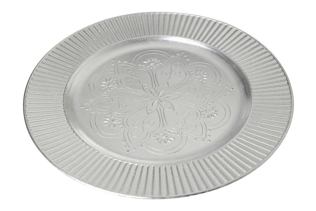 Orsina Redbud Silver Charger Plates – 33cm Decorative Set of 4