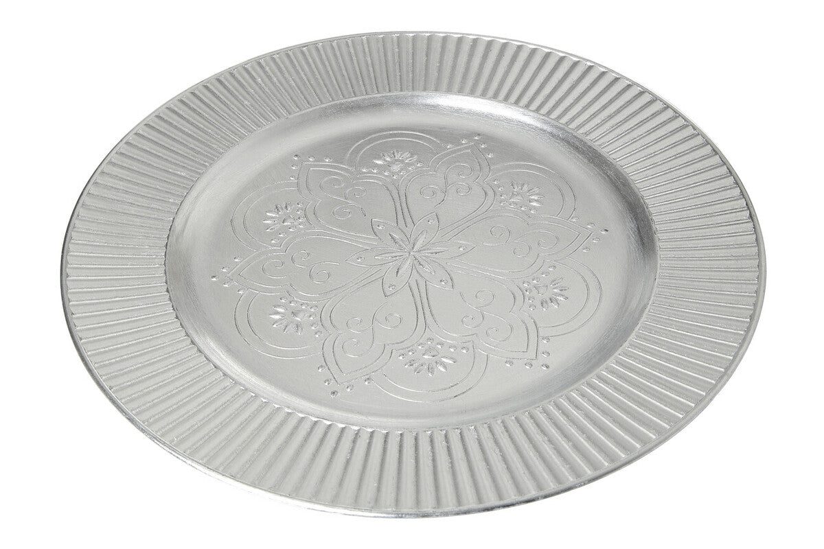 Orsina Redbud Silver Charger Plates – 33cm Decorative Set of 4