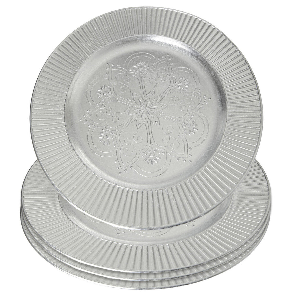 Orsina Redbud Silver Charger Plates – 33cm Decorative Set of 4
