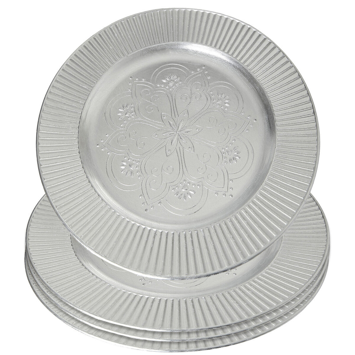 Orsina Redbud Silver Charger Plates – 33cm Decorative Set of 4