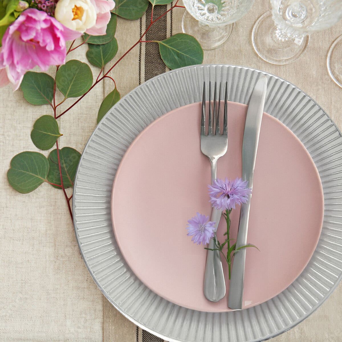 Orsina Redbud Silver Charger Plates – 33cm Decorative Set of 4