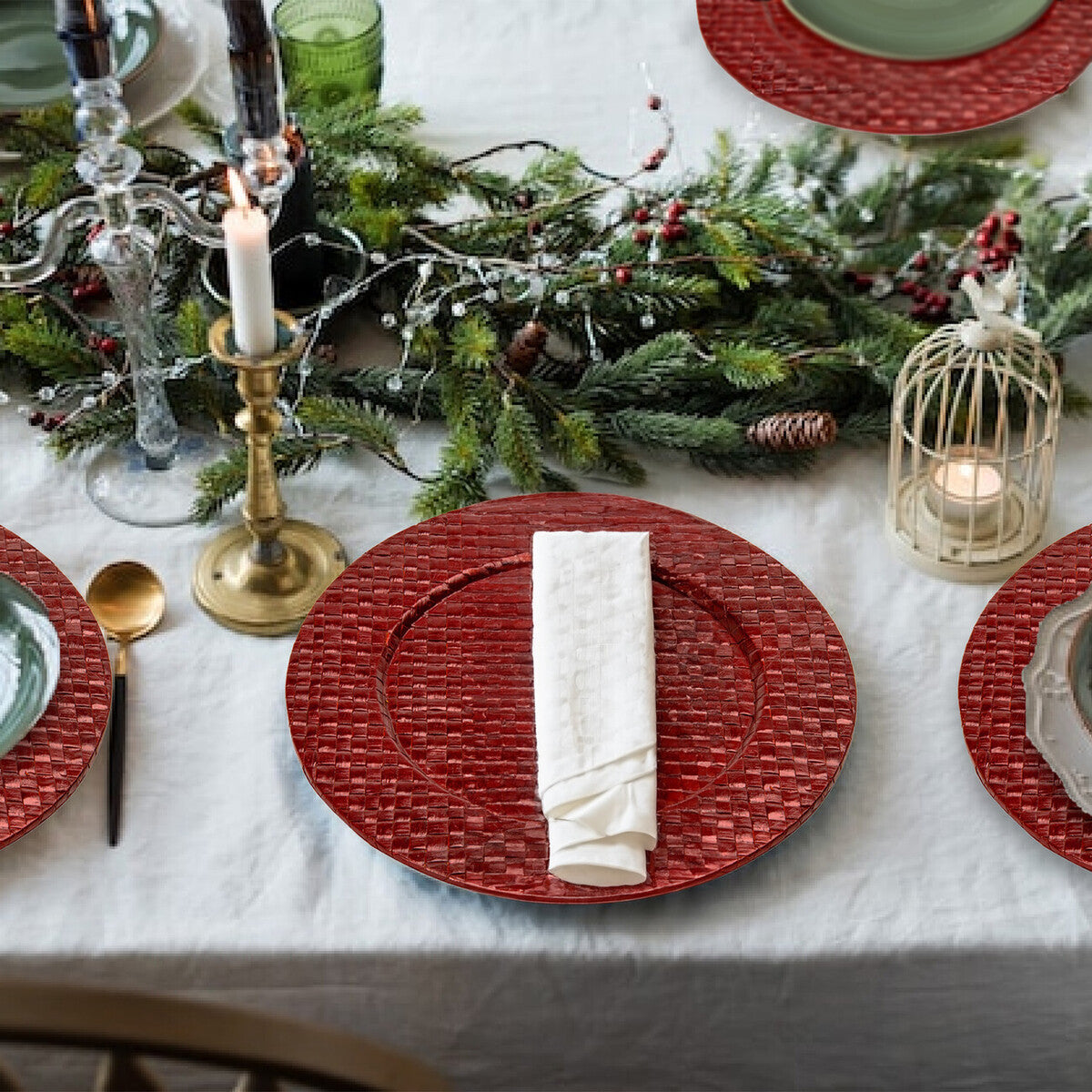 Orsina Pandanus Red Woven Charger Plates - 33cm Table Decor - Set of 4
