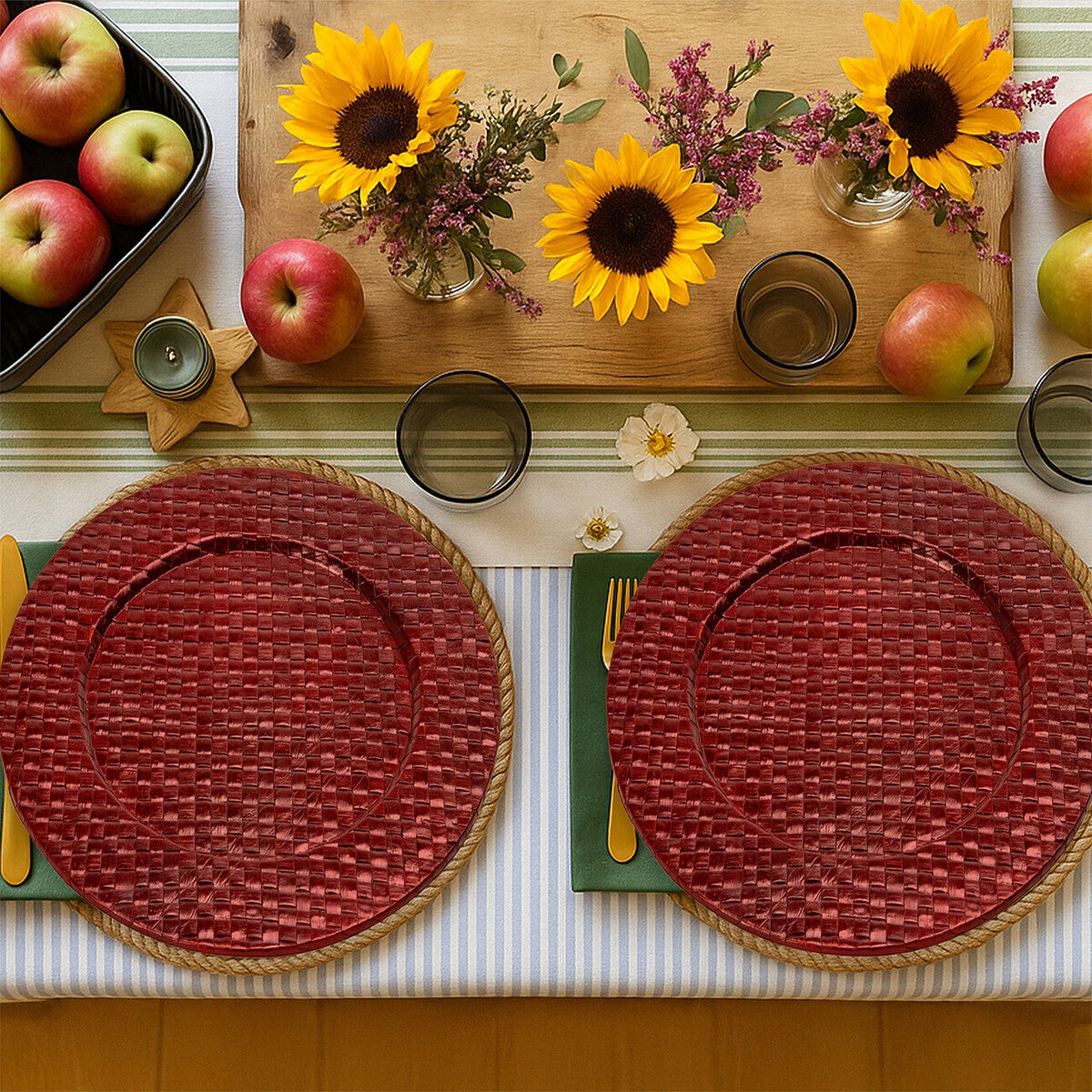 Orsina Pandanus Red Woven Charger Plates - 33cm Table Decor - Set of 4