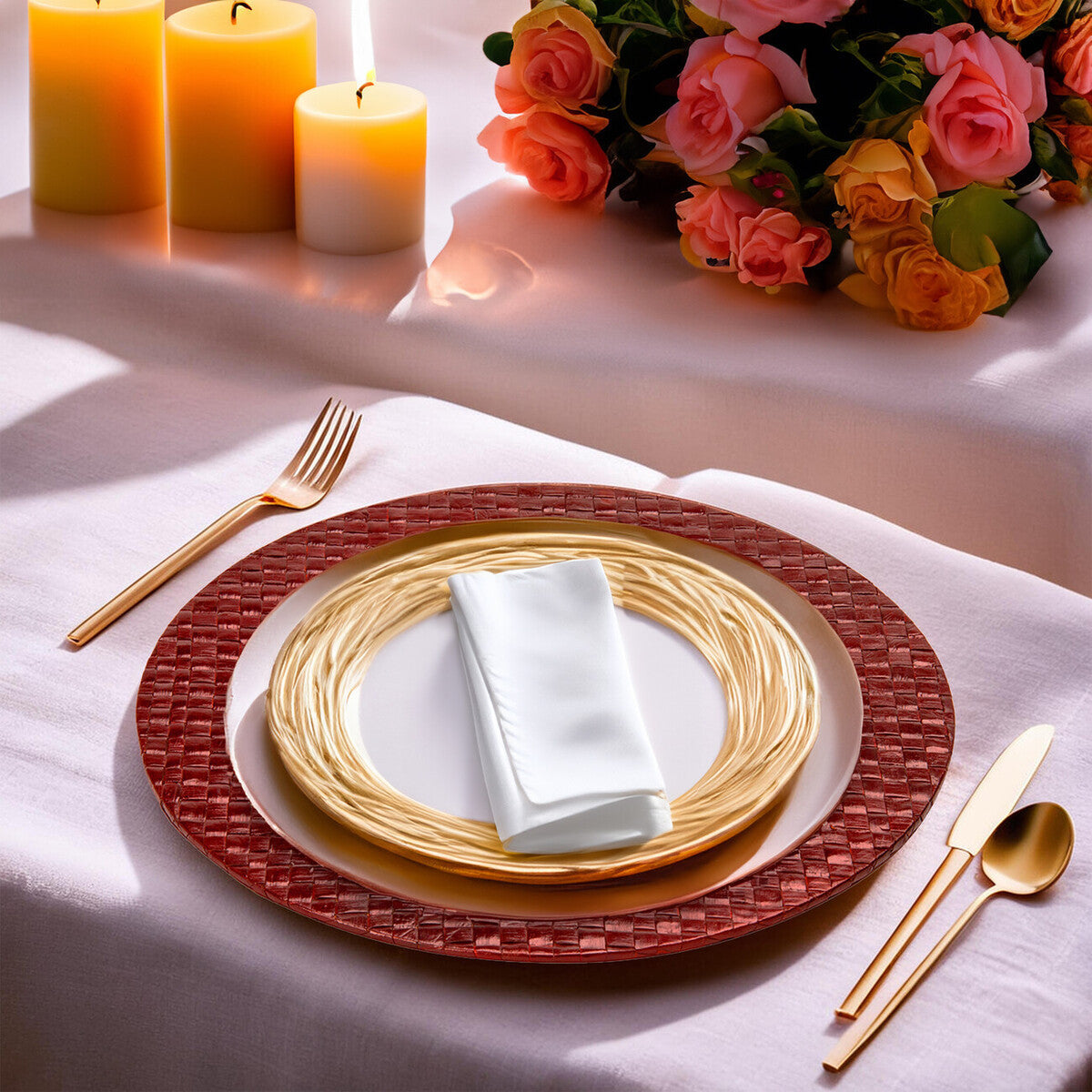 Orsina Pandanus Red Woven Charger Plates - 33cm Table Decor - Set of 4