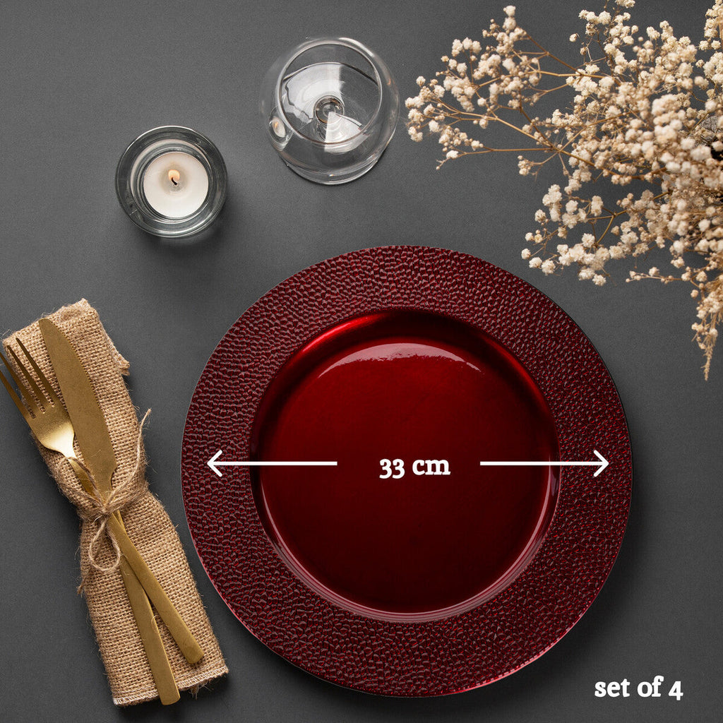 Orsina Red Pebble Effect Charger Plates - 33cm Textured Set of 4