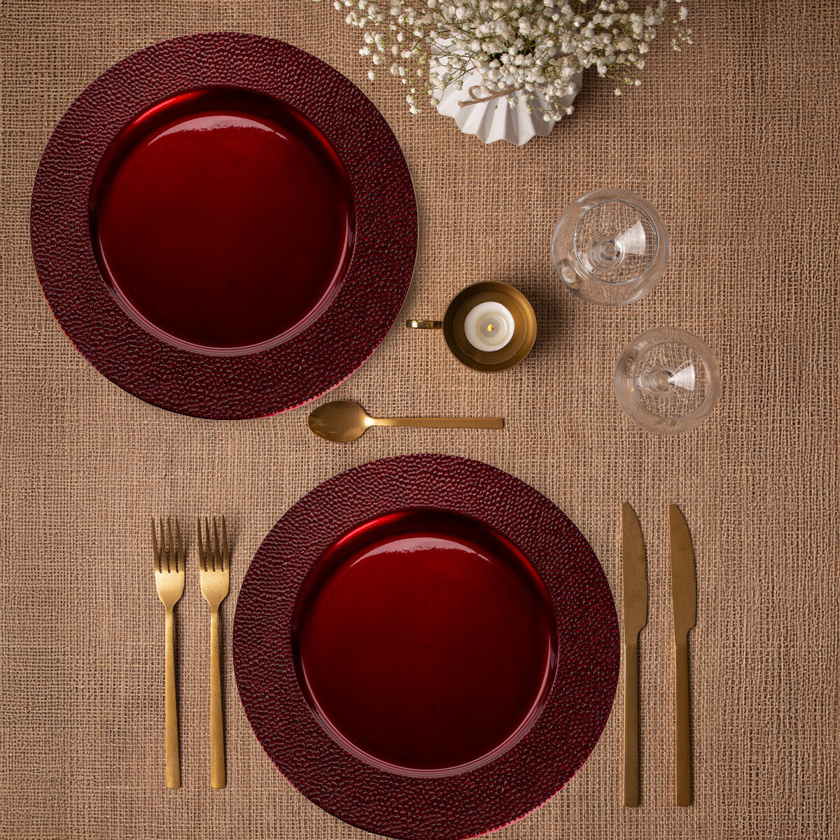 Orsina Red Pebble Effect Charger Plates - 33cm Textured Set of 4