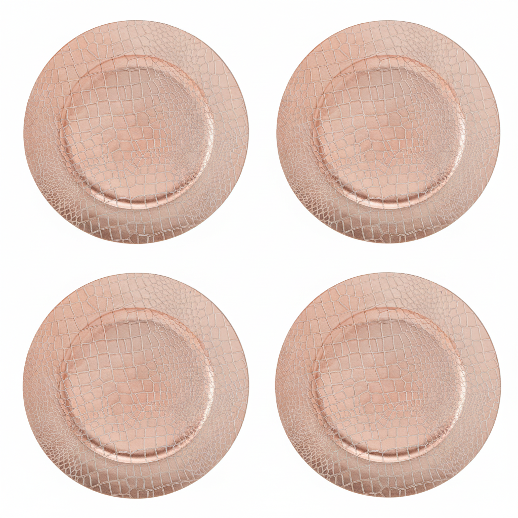 Orsina Rose Gold Crocodile Effect Charger Plates - 33cm Set of 4