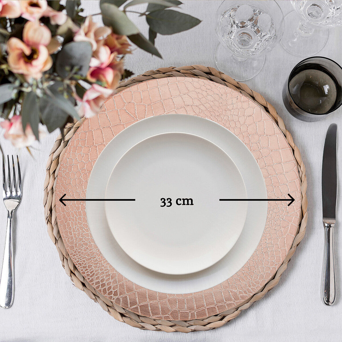Orsina Rose Gold Crocodile Effect Charger Plates - 33cm Set of 4