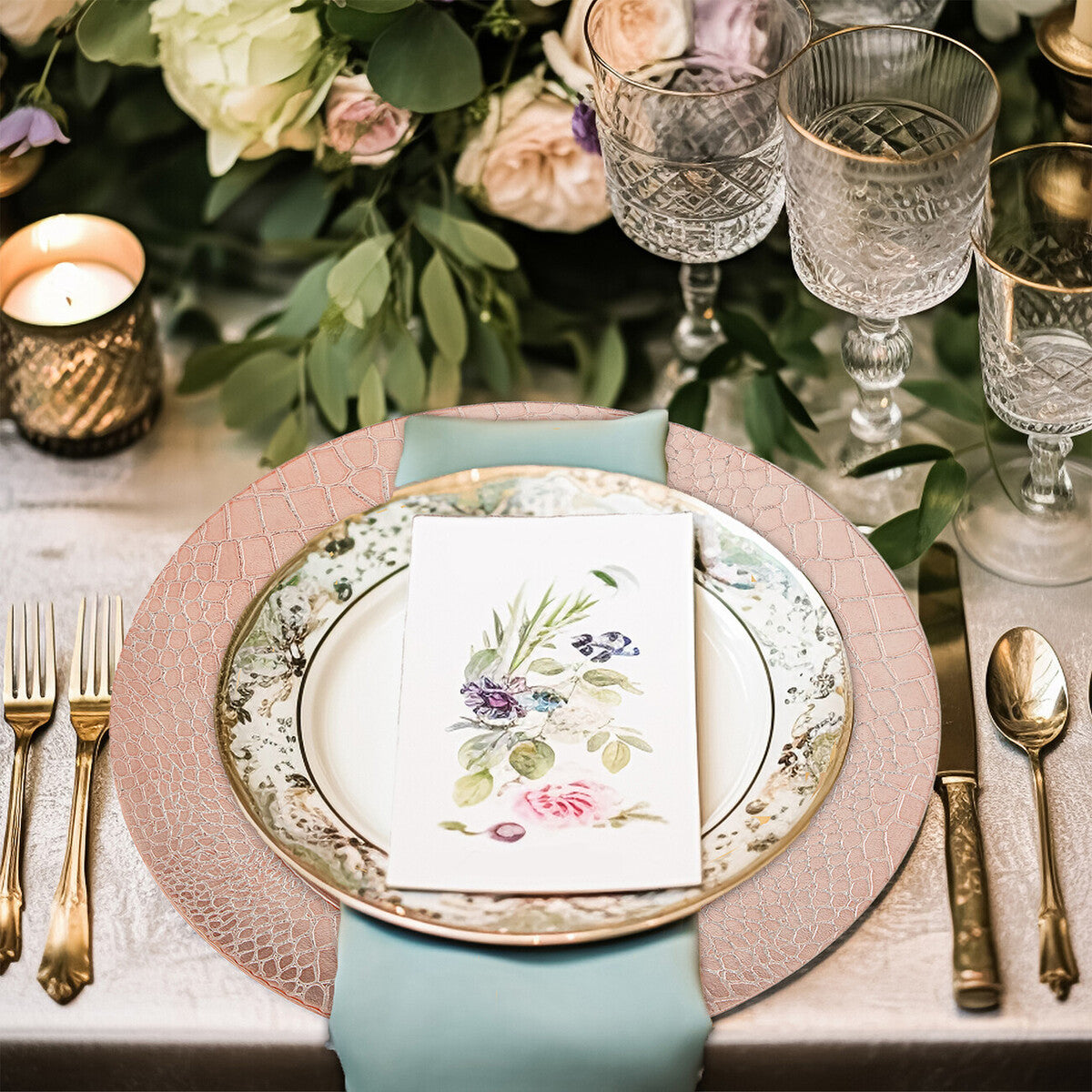 Orsina Rose Gold Crocodile Effect Charger Plates - 33cm Set of 4