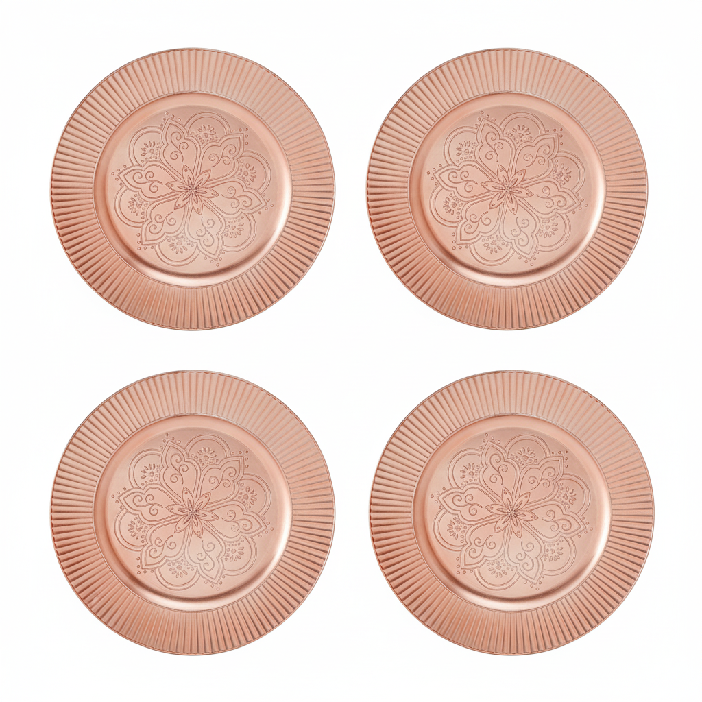 Orsina Redbud Rose Gold Charger Plates – Set of 4 Metallic Table Decor