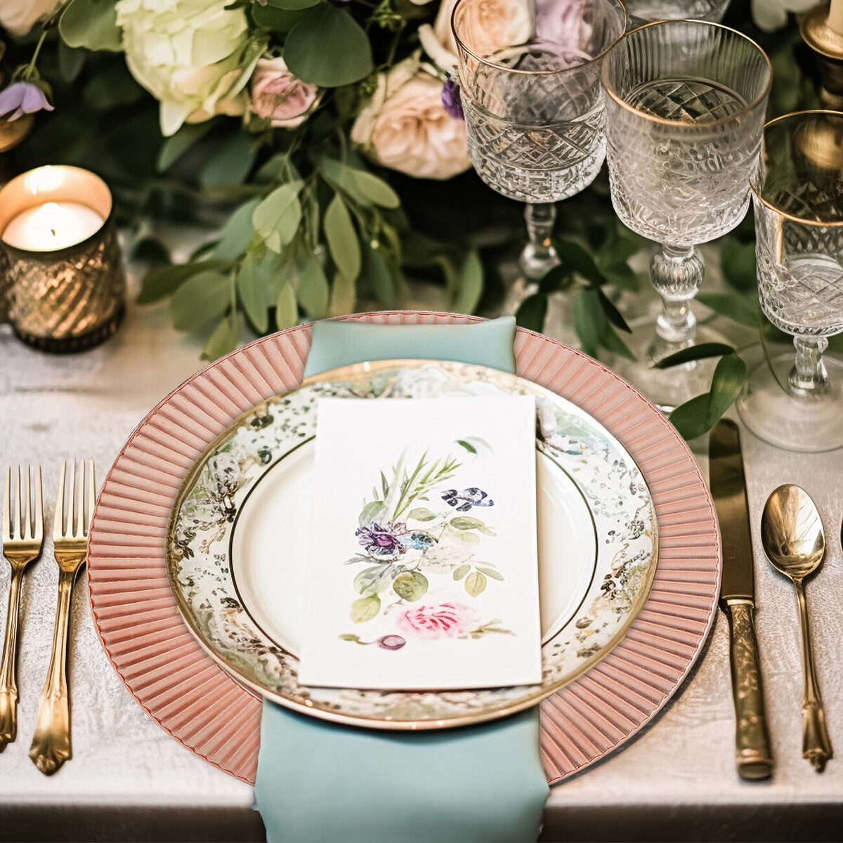 Orsina Redbud Rose Gold Charger Plates – Set of 4 Metallic Table Decor