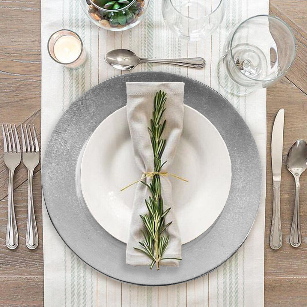 Orsina Silver Charger Plates – Set of 4 Modern 33cm Flat Table Decor