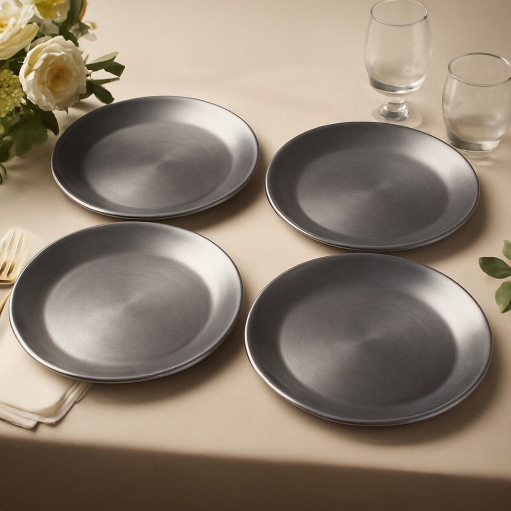 Orsina Paxton Silver Coupe Charger Plates – 33cm Table Setting Set of 4