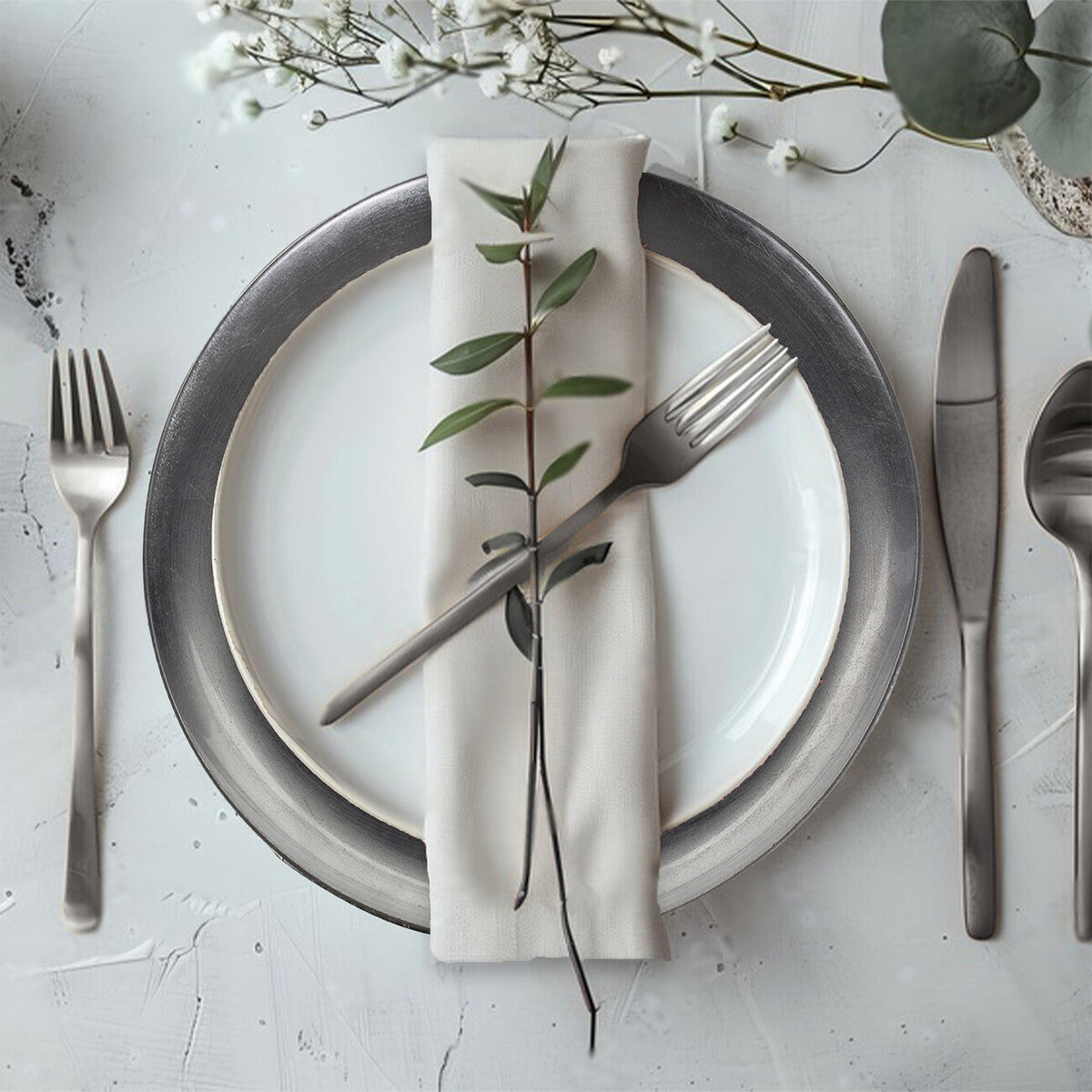 Orsina Paxton Silver Coupe Charger Plates – 33cm Table Setting Set of 4