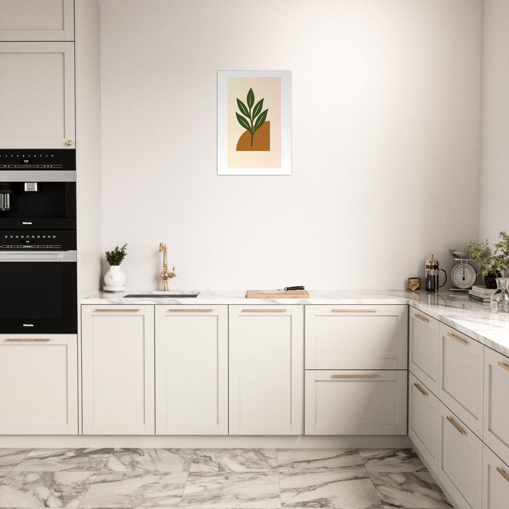 Green Leaf Botanical Wall Art – Minimal Plant Print with Terracotta Accent, Boho Decor